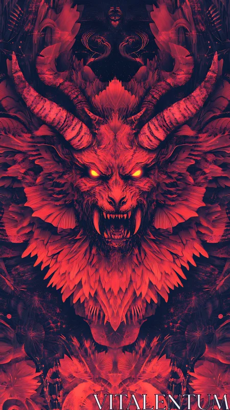 Symmetrical horned creature rendered in red digital illustration