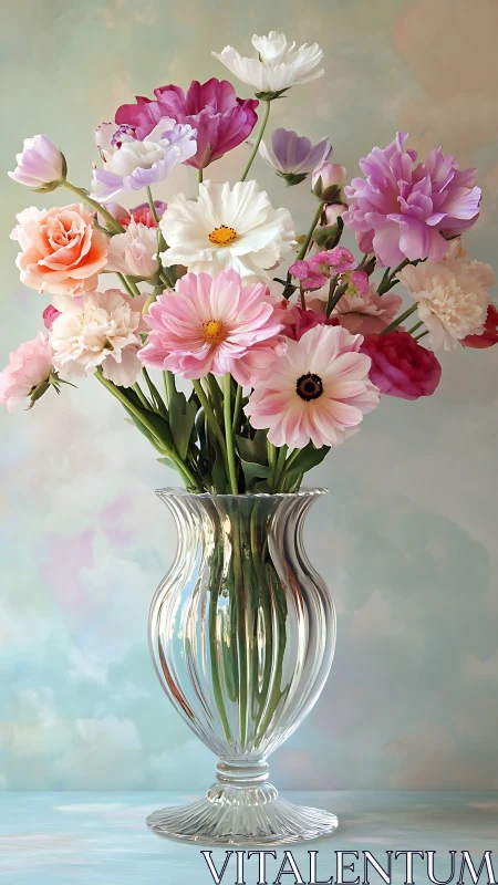 Mixed Floral Arrangement in Crystal Vase.