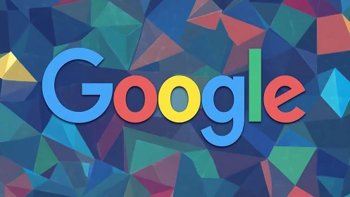 Google logo stands bold against faceted geometric backdrop