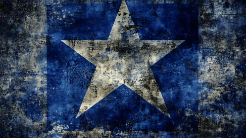 Grunge blue flag with bold white central star emblem.