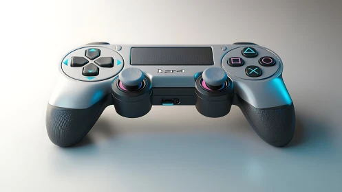 Silver Nexus: Futuristic Gaming Controller with Cyan Accents.