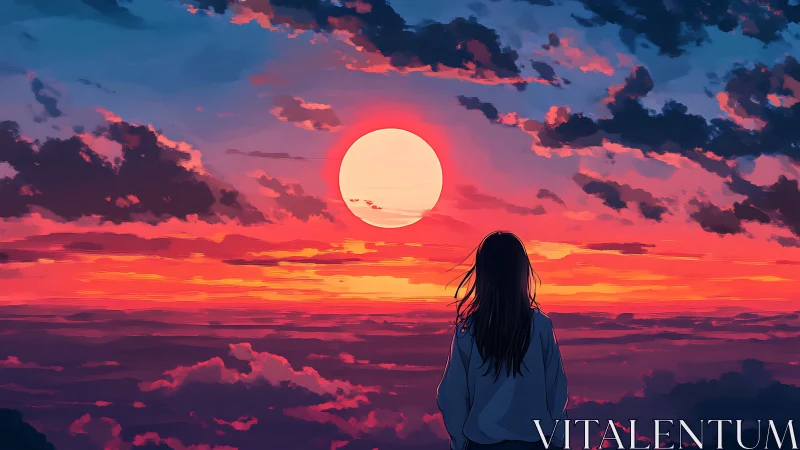 Skyline daydreamer under a molten candy sunset sky.