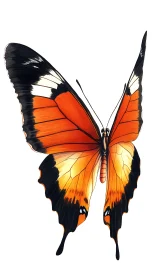 Orange and black butterfly illustration on white background.