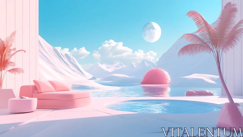 Cotton candy lagoon lounge beneath a sugar-glass moon.