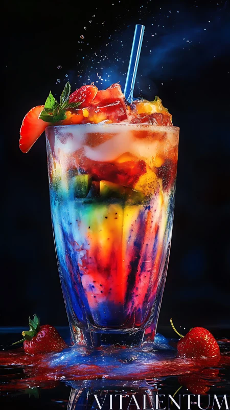 Layered colorimetric beverage with ice and garnish.