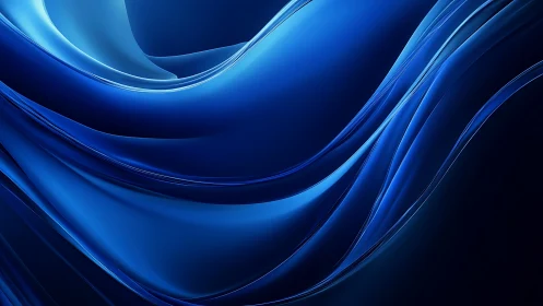 Curved blue glossy ribbons form layered flowing digital waves