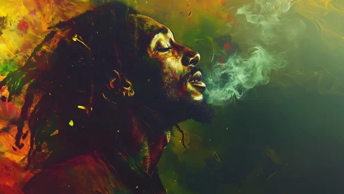 Smoke-dreamed profile in blazing neon aurora glow.