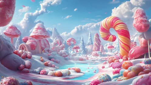 Whimsical Candy Kingdom: Surreal Landscape with Confectionery Architecture