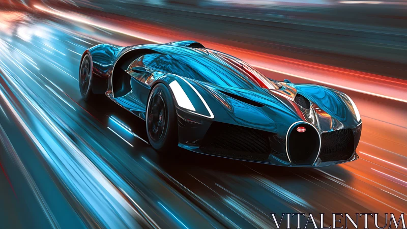 Neon storm hypercar slicing through liquid city light.