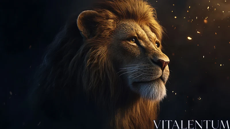 Side profile of a lion rendered with directional rim light