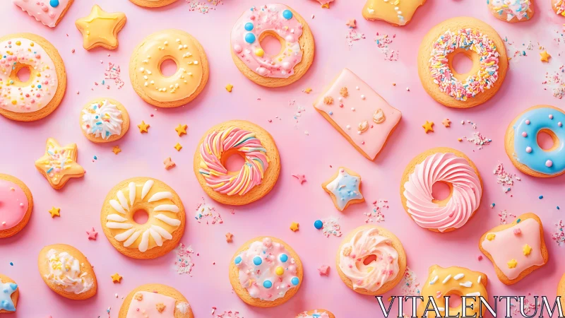 Pastel donut constellation swirling across a sugarpink sky.