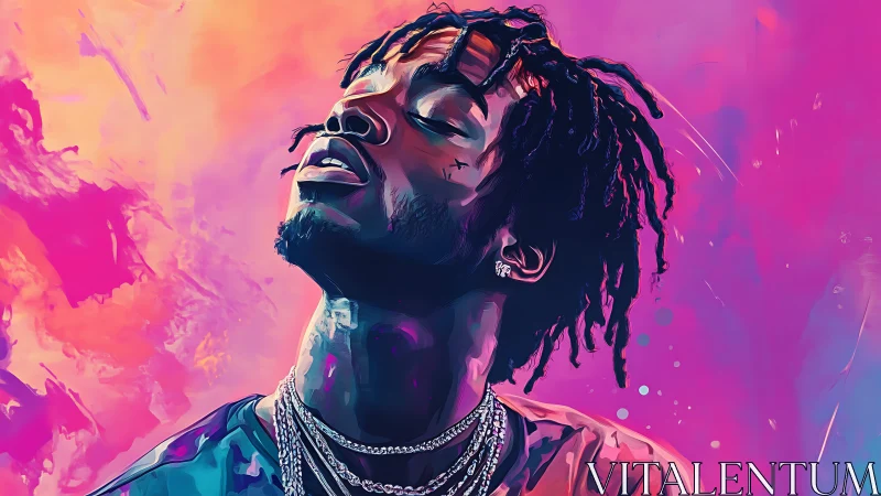 Vibrant digital portrait with neon gradients and dynamic glow.