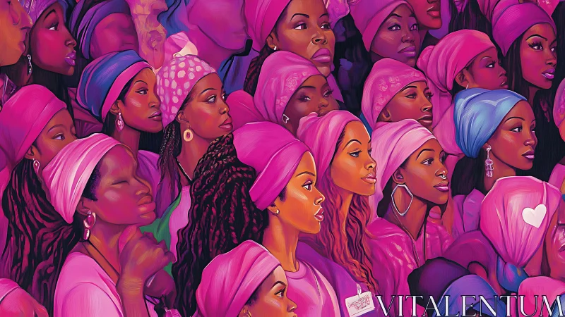 Women in Pink Headscarves Gathered Together, Digital Art Style.
