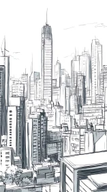 Urban skyline sketch shows dense high-rise architecture