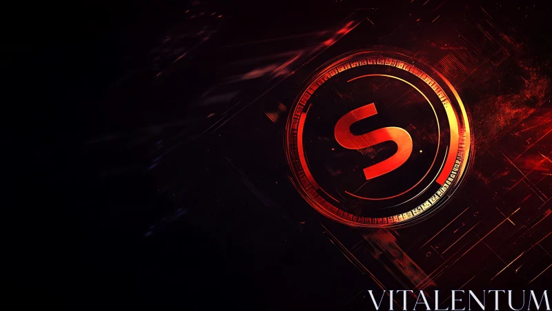 Red digital S emblem glows within circular tech frame.