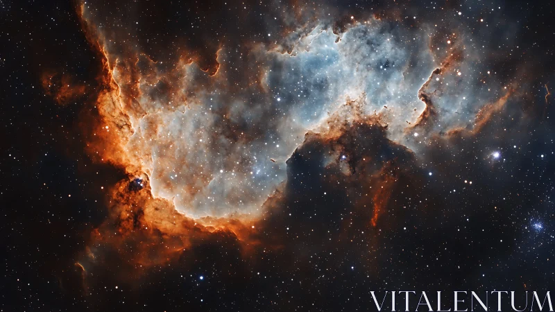 Emission nebula glows with fiery ionized gas and dense dust