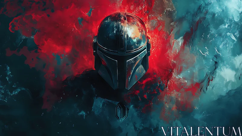 Lone space warrior framed by fiery cosmic colors.