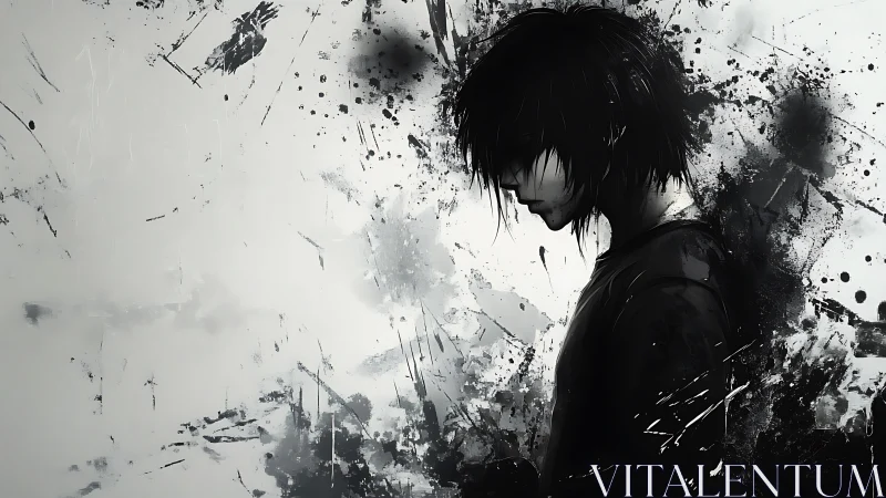 Ink-soaked solitude drips from a quiet silhouette of youth