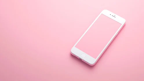 White iPhone with Empty Display on Soft Pink Background