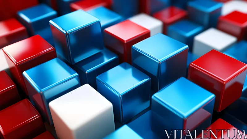 Chromatic cube parade in glossy red, white, and blue.