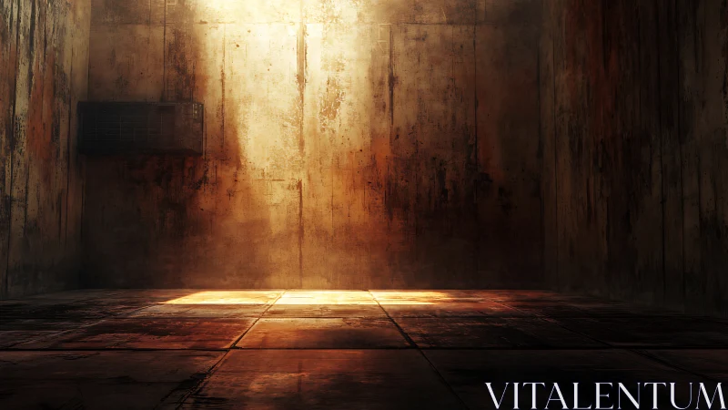 Sunlit section cuts across worn concrete interior floor