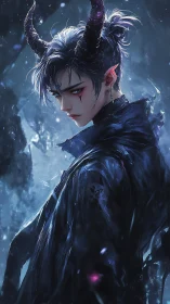 Midnight horned wanderer wrapped in storm-kissed shadows.