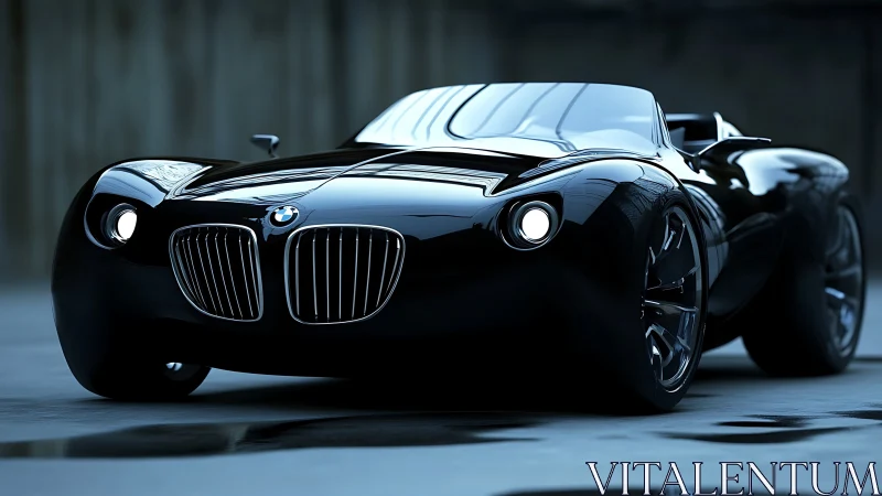 Sleek black BMW concept roadster in moody studio light.