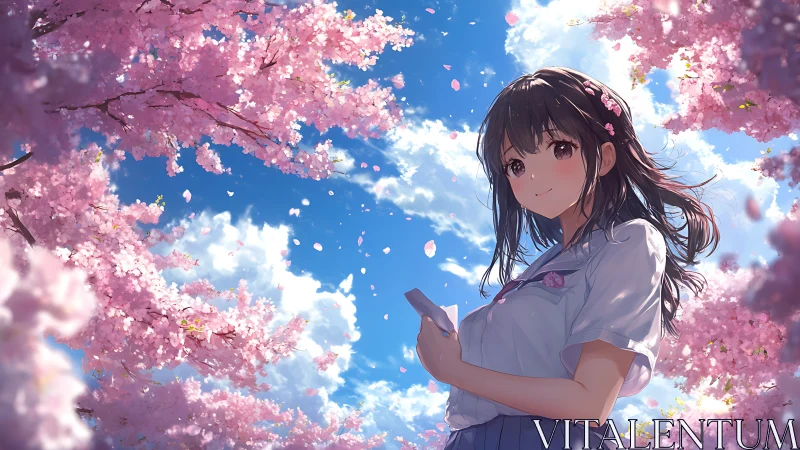 Springtime anime portrait under saturated cherry blossoms.