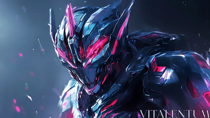 Neon armored cyber warrior with glowing magenta visor.