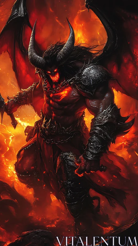 Winged hellfire demon lord in volcanic inferno armor