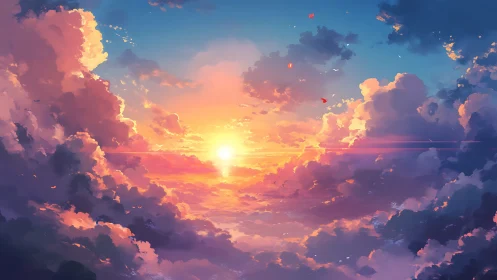 Sunlit clouds open a dreamy pastel path across the sky