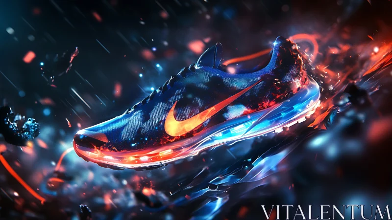 Dynamic neon running shoe rendered in high-impact digital art