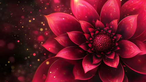 Luminous Red Flower with Glowing Particle Effects.