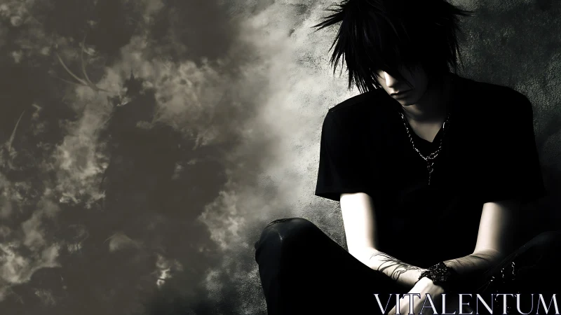 Shadow-tousled dreamer folds into storm-stained silence