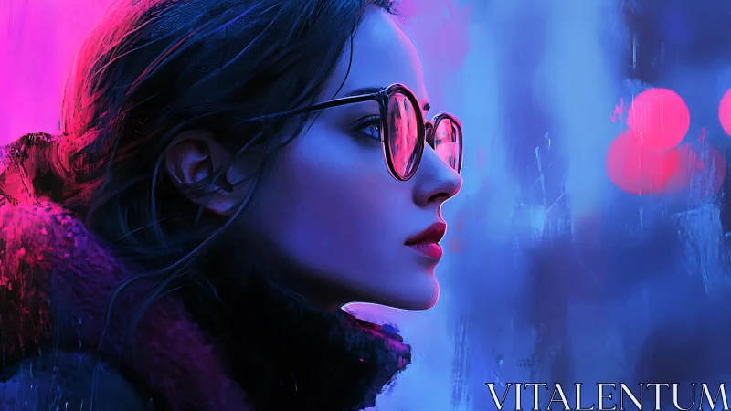 Neon city glow surrounds a thoughtful woman in pink light