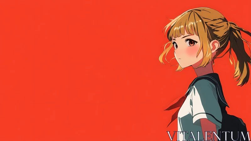 Side profile of student against solid red background.