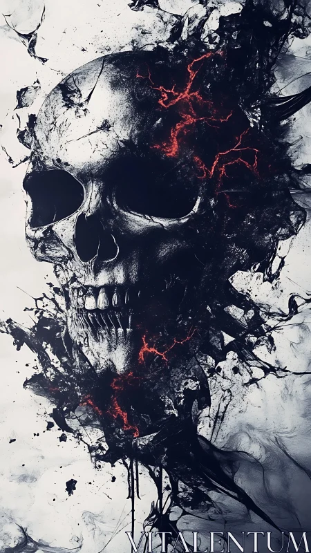 Smoldering ink skull swirling between shadow and sparks.