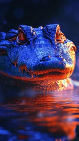 Close frontal rendering of crocodile head over water surface.