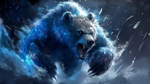 Frostbitten thunder bear lunges through a storm of shattered ice.