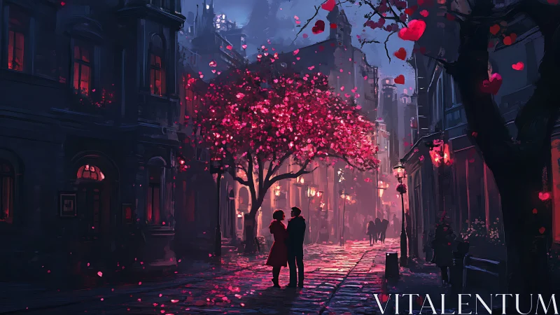 Hearts Ablaze: Love's Neon Reverie in Urban Shadows.