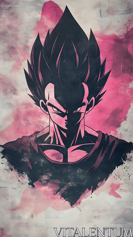 Stylized anime warrior portrait with grunge ink silhouette.