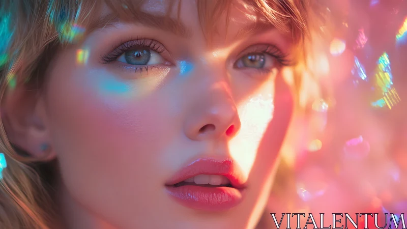 Dreamy close-up portrait glows with iridescent prism light