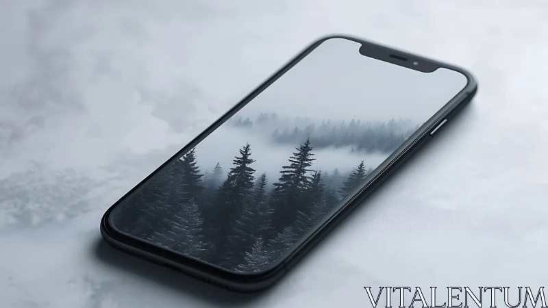 Misty Forest Landscape Glows on Modern Smartphone Display