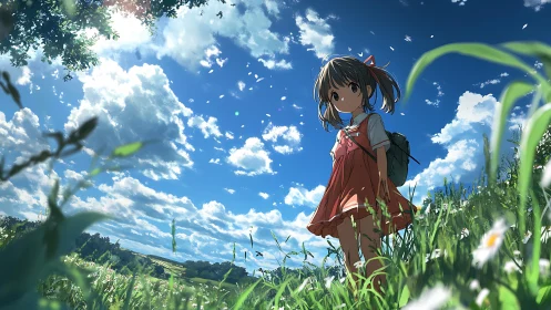 Summer field daydream, small explorer under a giant sky.