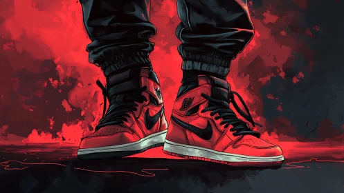 Scarlet street kings stride through molten city glow.