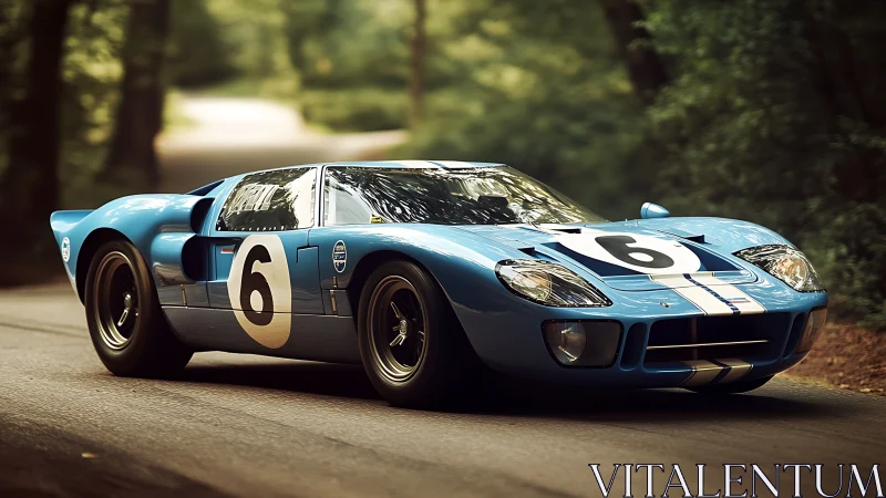 Blue track legend prowls a forest road in quiet glory.