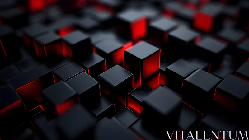 Futuristic black cubes with glowing red highlights in 3D style.