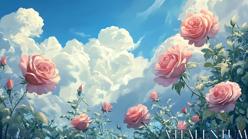 Pink Roses Dancing Through Dreamy Clouds.