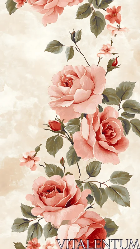 Botanical Floral Arrangement. Pink Roses Garden.