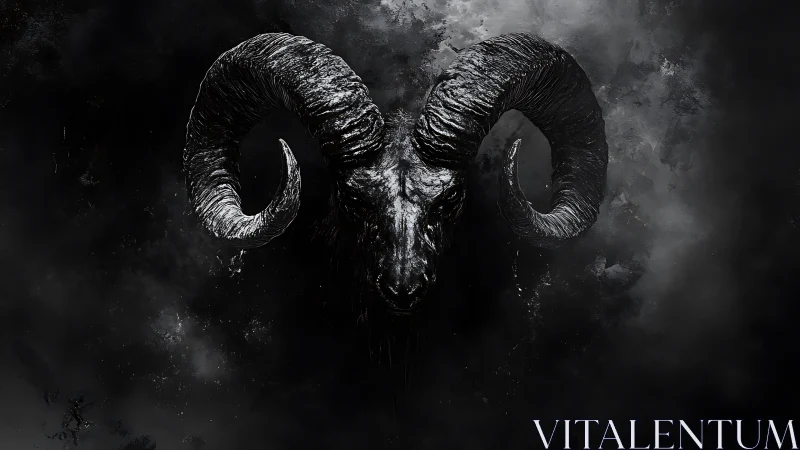 Charred ram skull rendered with high-contrast specular highlights